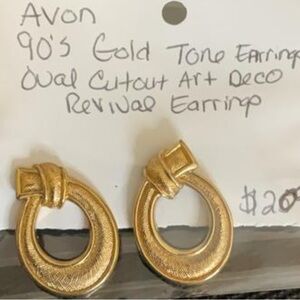 Avon Gold Tone Art Deco Earrings